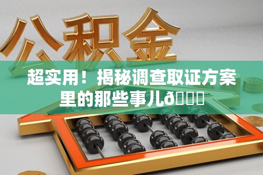 章贡超实用！揭秘调查取证方案里的那些事儿😎