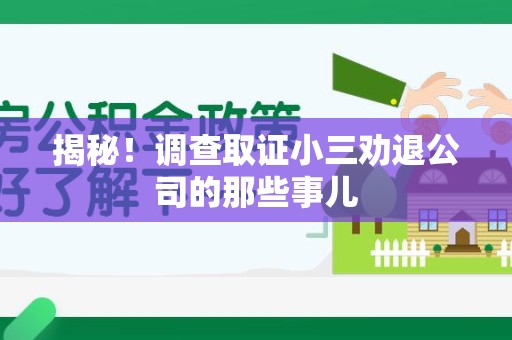 章贡揭秘！调查取证小三劝退公司的那些事儿
